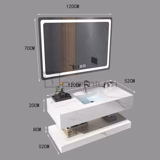Sp-8398wg Современный Лорен, белое золото, спеченный камень, туалетный столик для ванной комнаты, умное светодиодное зеркало, шкаф для ванной комнаты
