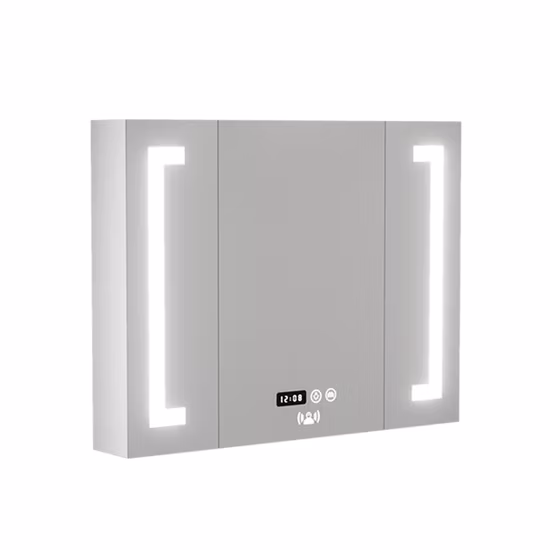 Умный настенный зеркальный шкаф для ванной комнаты с большим пространством для хранения, мебель для ванной комнаты из серого дерева, зеркальный туалетный столик